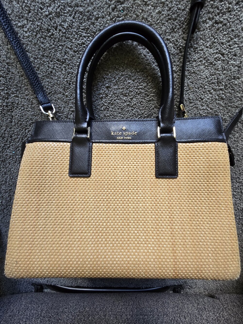 Kate Spade Black & Tan Woven Top-Handle Satchel